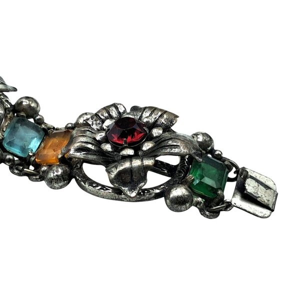 VIntage Rhinestone Bracelet Multicolored Stones Floral Links Flower Costume Jewe - Picture 5 of 13